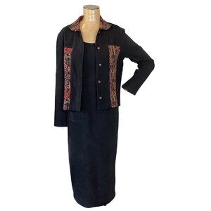 VTG Jessica Howard 2-Piece Dress Jacket Set Black & Brocade Tapestry Sz 8 #168S
